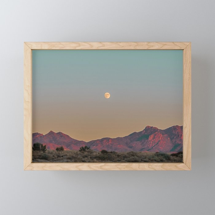 Sunset Moon Ridge // Grainy Red Mountain Range Desert Landscape Photography Yellow Fullmoon Blue Sky Mini Art Print Gallery Image 1