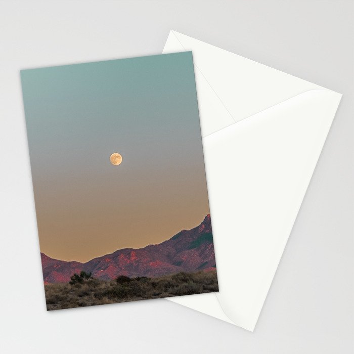 Sunset Moon Ridge // Grainy Red Mountain Range Desert Landscape Photography Yellow Fullmoon Blue Sky Stationery Card Gallery Image 2