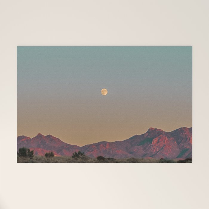 Sunset Moon Ridge // Grainy Red Mountain Range Desert Landscape Photography Yellow Fullmoon Blue Sky Welcome Mat Gallery Image 1