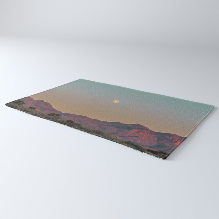 Sunset Moon Ridge // Grainy Red Mountain Range Desert Landscape Photography Yellow Fullmoon Blue Sky Rug Gallery Image 3