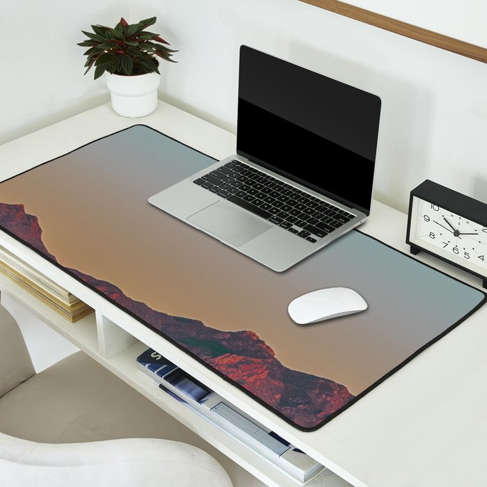 Sunset Moon Ridge // Grainy Red Mountain Range Desert Landscape Photography Yellow Fullmoon Blue Sky Desk Mat Gallery Image 2