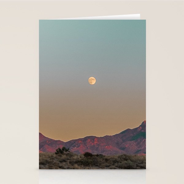 Sunset Moon Ridge // Grainy Red Mountain Range Desert Landscape Photography Yellow Fullmoon Blue Sky Stationery Card Gallery Image 1