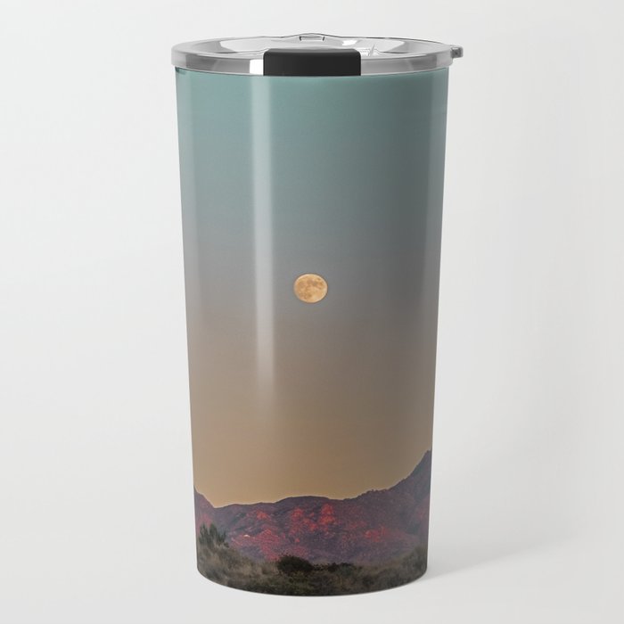 Sunset Moon Ridge // Grainy Red Mountain Range Desert Landscape Photography Yellow Fullmoon Blue Sky Travel Mug Gallery Image 1