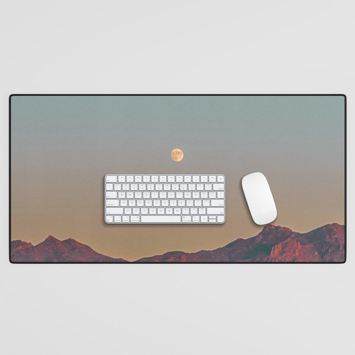 Sunset Moon Ridge // Grainy Red Mountain Range Desert Landscape Photography Yellow Fullmoon Blue Sky Desk Mat Gallery Image 1