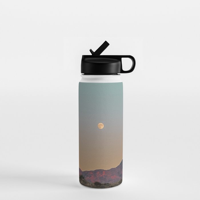 Sunset Moon Ridge // Grainy Red Mountain Range Desert Landscape Photography Yellow Fullmoon Blue Sky Water Bottle Gallery Image 1