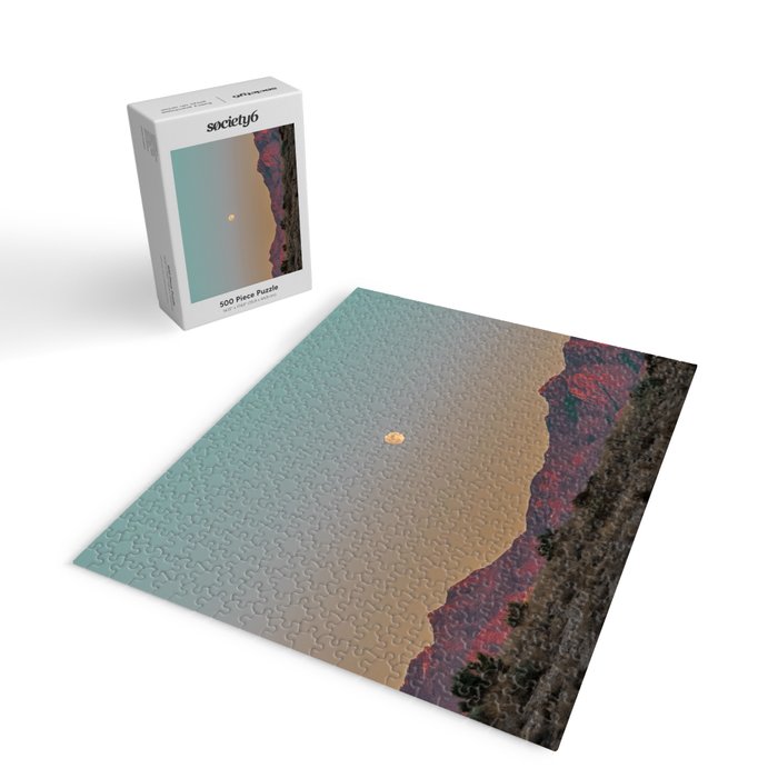 Sunset Moon Ridge // Grainy Red Mountain Range Desert Landscape Photography Yellow Fullmoon Blue Sky Jigsaw Puzzle Gallery Image 2