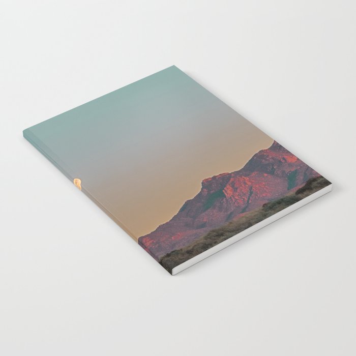 Sunset Moon Ridge // Grainy Red Mountain Range Desert Landscape Photography Yellow Fullmoon Blue Sky Notebook Gallery Image 1
