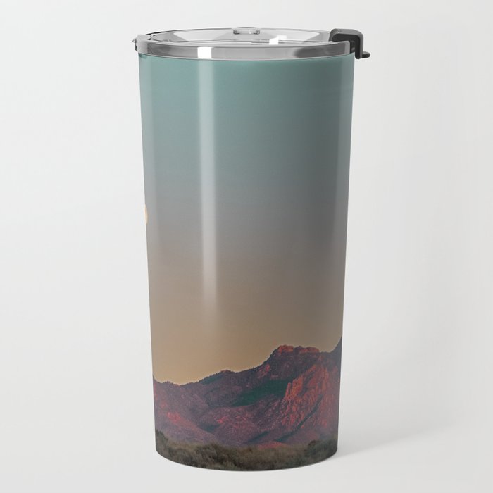 Sunset Moon Ridge // Grainy Red Mountain Range Desert Landscape Photography Yellow Fullmoon Blue Sky Travel Mug Gallery Image 2