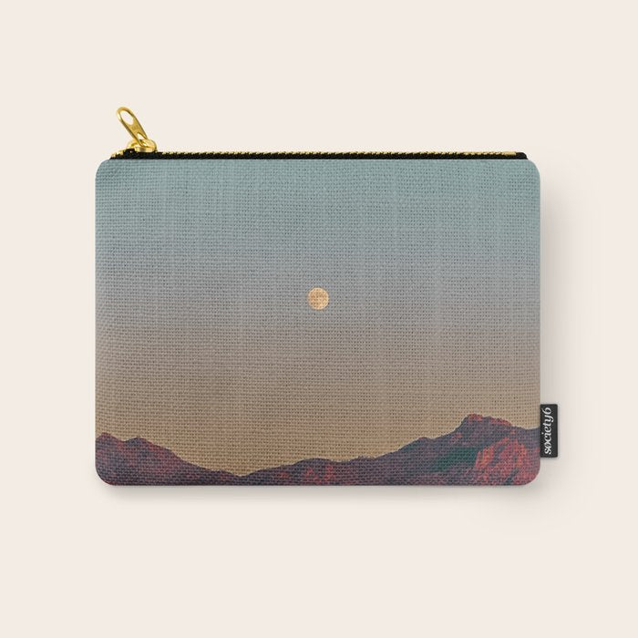 Sunset Moon Ridge // Grainy Red Mountain Range Desert Landscape Photography Yellow Fullmoon Blue Sky Carry All Pouch Gallery Image 1