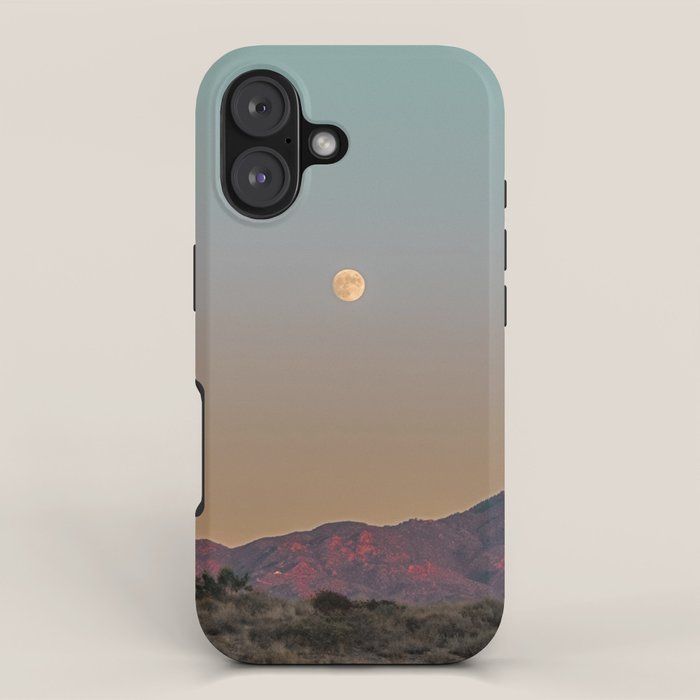 Sunset Moon Ridge // Grainy Red Mountain Range Desert Landscape Photography Yellow Fullmoon Blue Sky iPhone Case Gallery Image 1