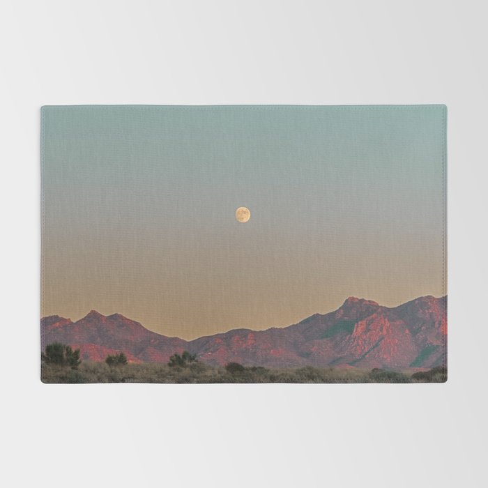 Sunset Moon Ridge // Grainy Red Mountain Range Desert Landscape Photography Yellow Fullmoon Blue Sky Rug Gallery Image 2