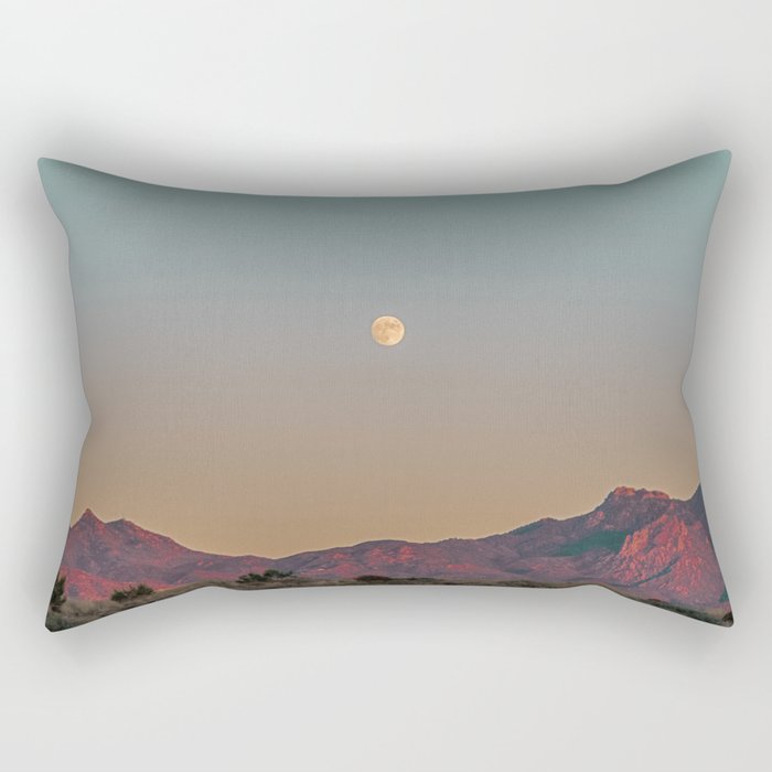 Sunset Moon Ridge // Grainy Red Mountain Range Desert Landscape Photography Yellow Fullmoon Blue Sky Rectangular Pillow Gallery Image 1