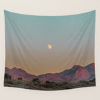 Sunset Moon Ridge // Grainy Red Mountain Range Desert Landscape Photography Yellow Fullmoon Blue Sky Wall Tapestry Gallery Image 4