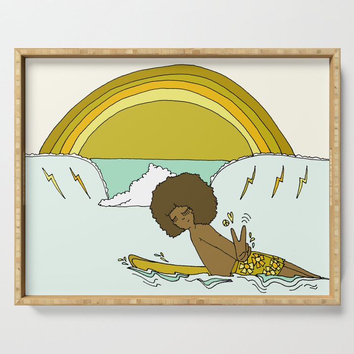 "buttons" kaluhiokalani 70s surf legend // retro surf art by surfy birdy Serving Tray Gallery Image 1
