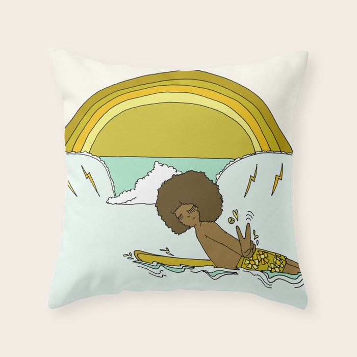 "buttons" kaluhiokalani 70s surf legend // retro surf art by surfy birdy Throw Pillow Gallery Image 6