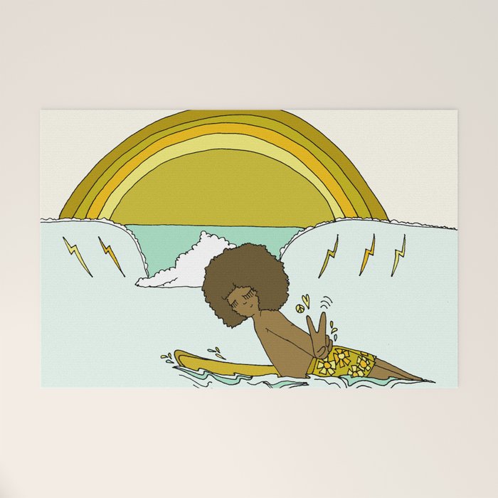 "buttons" kaluhiokalani 70s surf legend // retro surf art by surfy birdy Welcome Mat Gallery Image 1