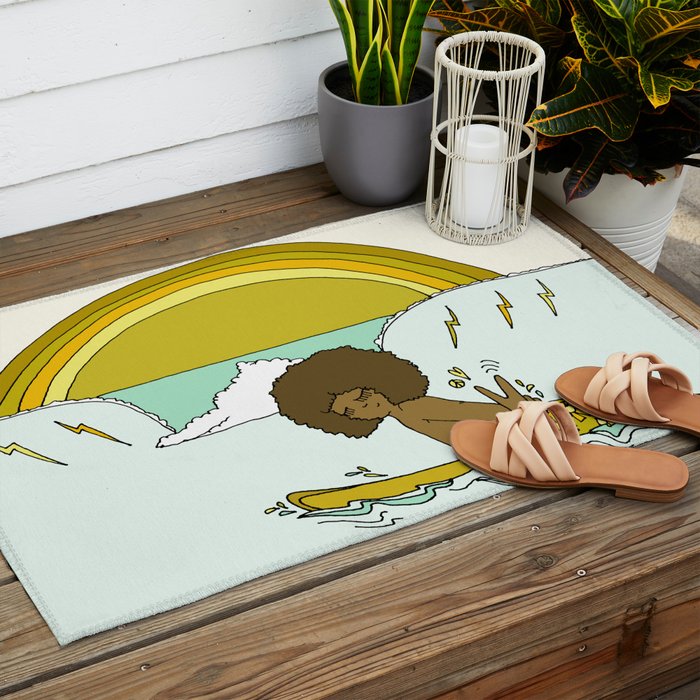 "buttons" kaluhiokalani 70s surf legend // retro surf art by surfy birdy Outdoor Rug Gallery Image 2