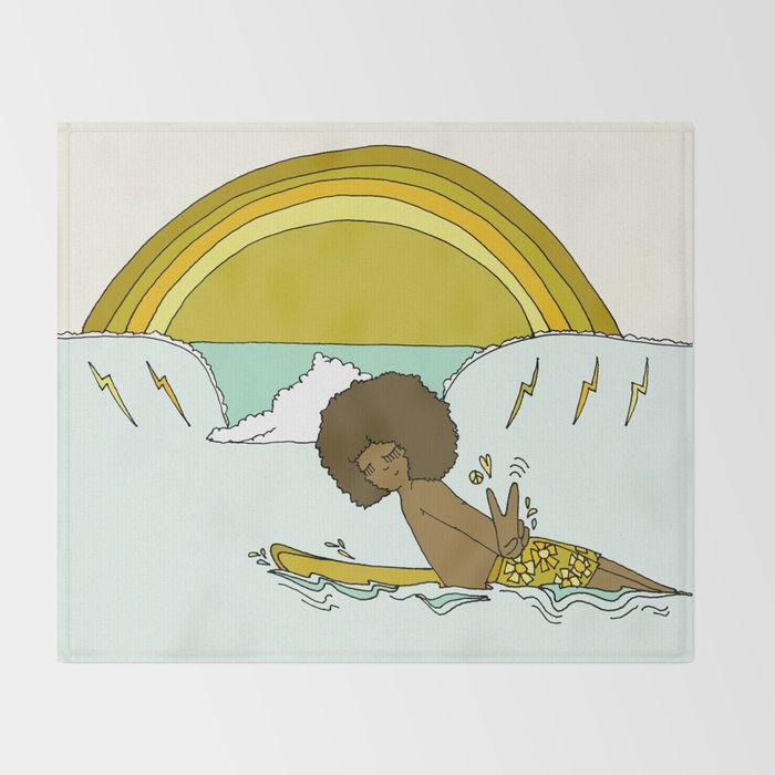 "buttons" kaluhiokalani 70s surf legend // retro surf art by surfy birdy Throw Blanket Gallery Image 2