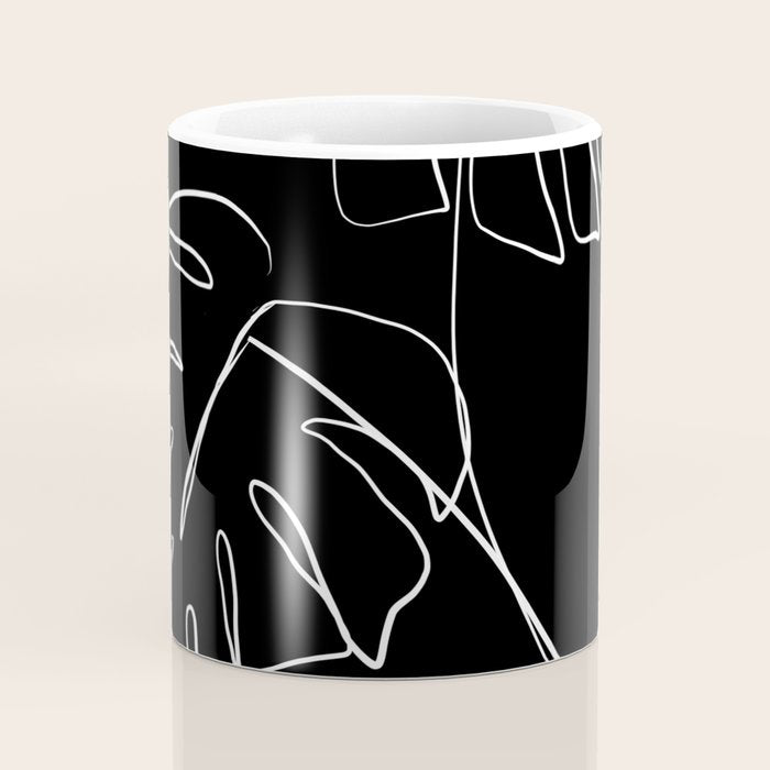 Monstera minimal - black Coffee Mug Gallery Image 4