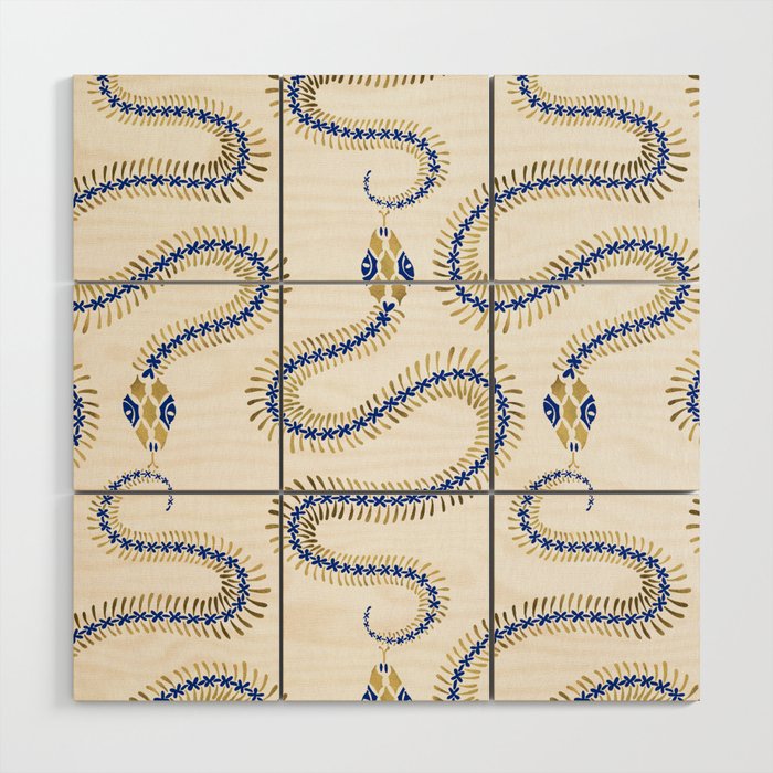 Snake Skeleton - Navy & Gold Palette Wood Wall Art Gallery Image 1
