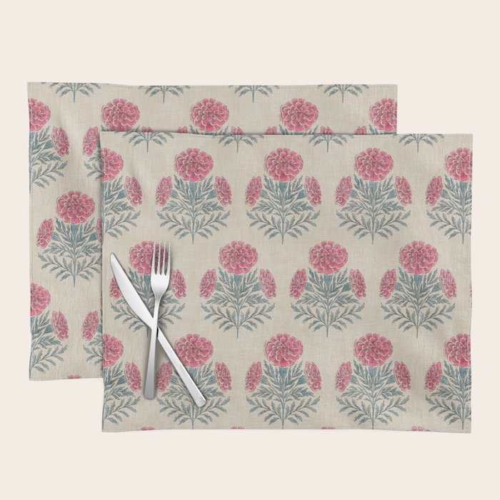 Marigold - pink and teal on linen Placemat Gallery Image 1