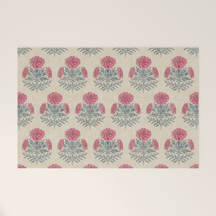 Marigold - pink and teal on linen Welcome Mat Gallery Image 1