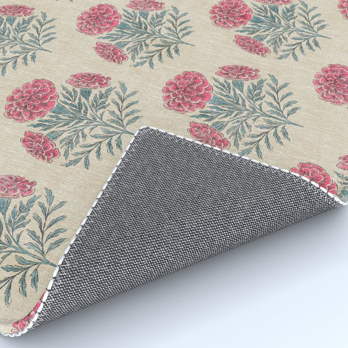 Marigold - pink and teal on linen Rug Gallery Image 4