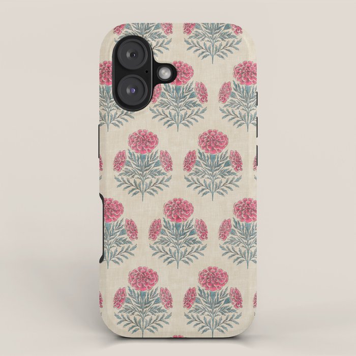 Marigold - pink and teal on linen iPhone Case Gallery Image 1
