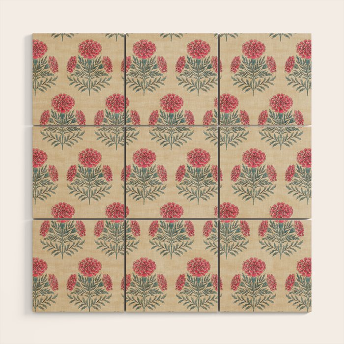 Marigold - pink and teal on linen Wood Wall Art Gallery Image 1