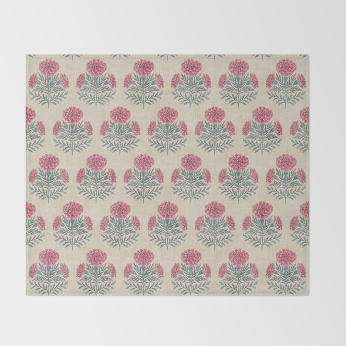Marigold - pink and teal on linen Throw Blanket Gallery Image 2