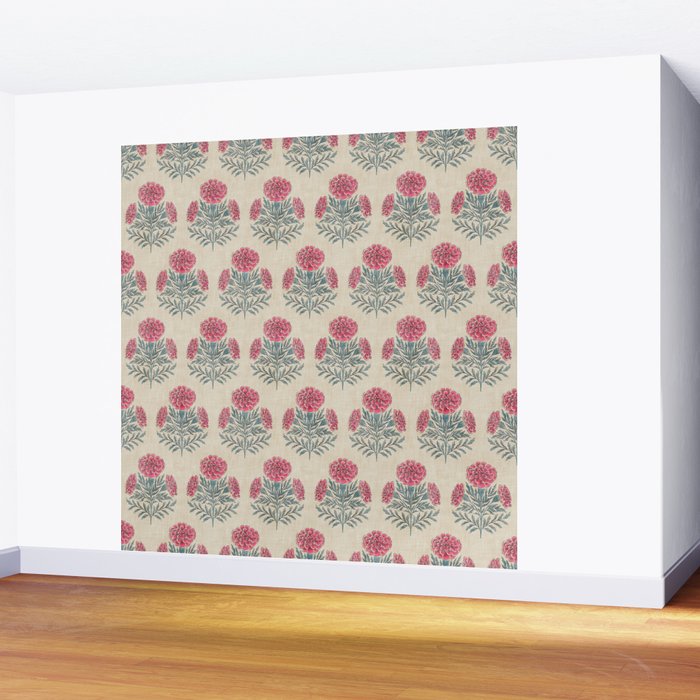 Marigold - pink and teal on linen Wall Mural Gallery Image 2