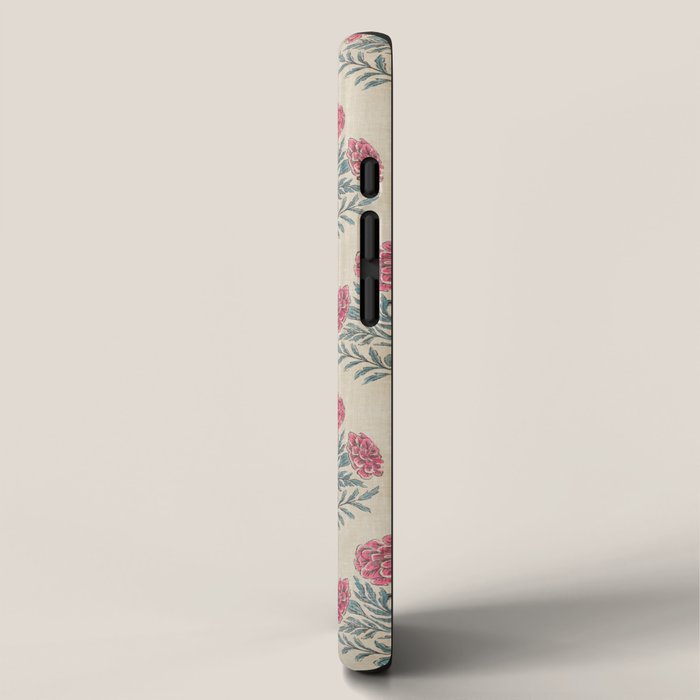 Marigold - pink and teal on linen iPhone Case Gallery Image 2