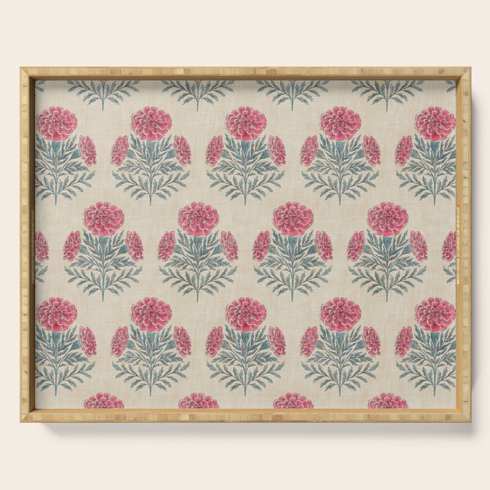 Marigold - pink and teal on linen Serving Tray Gallery Image 1