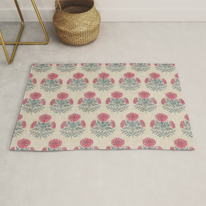Marigold - pink and teal on linen Rug Gallery Image 1