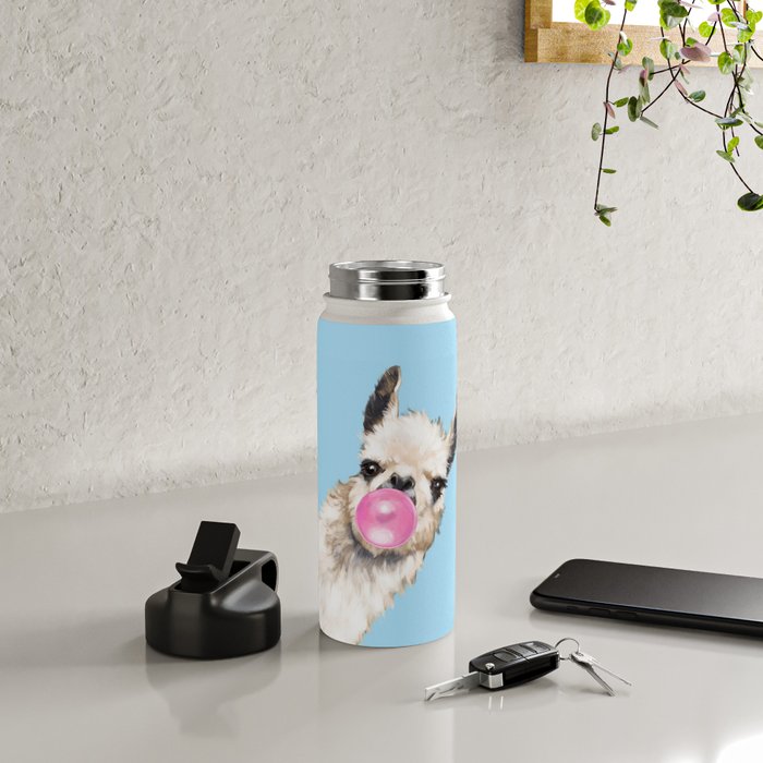 Bubble Gum Sneaky Llama in Blue Water Bottle Gallery Image 5