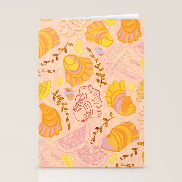 Coastal Oysters on the Beach in Lemon Orange & Peach Stationery Card Gallery Image 1