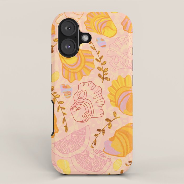 Coastal Oysters on the Beach in Lemon Orange & Peach iPhone Case Gallery Image 1