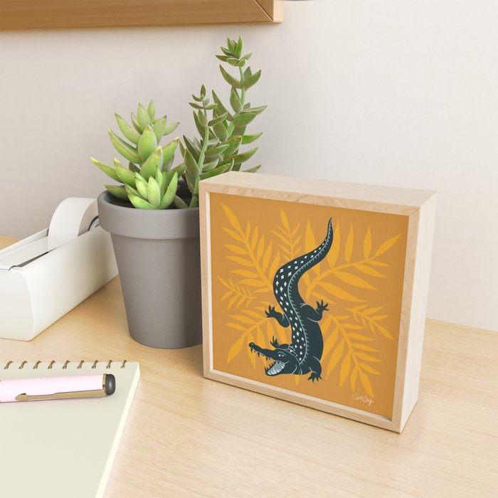 Crocodile - Teal & Ochre Mini Art Print Gallery Image 2