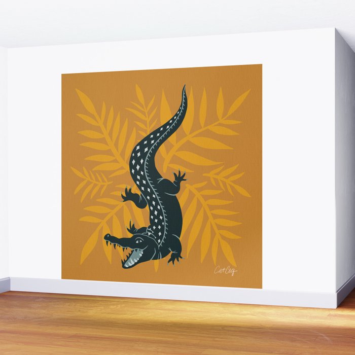 Crocodile - Teal & Ochre Wall Mural Gallery Image 2