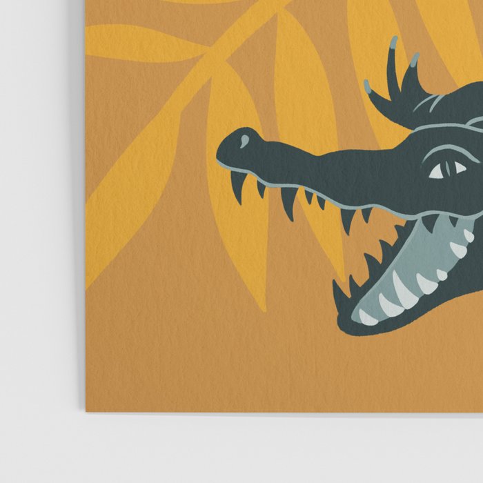 Crocodile - Teal & Ochre Poster Gallery Image 3