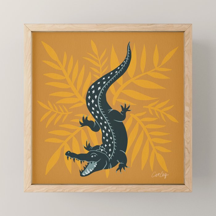 Crocodile - Teal & Ochre Mini Art Print Gallery Image 1