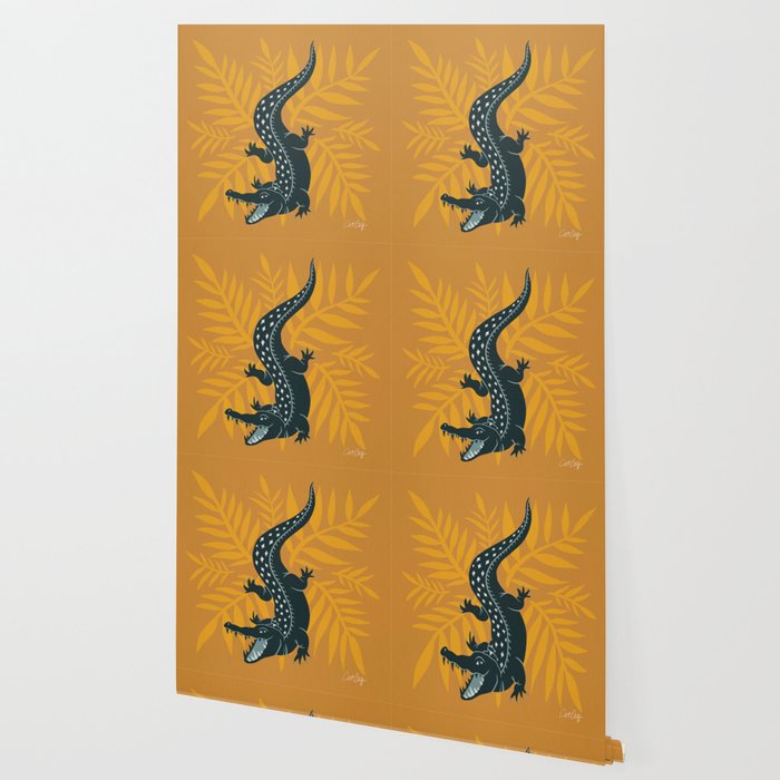 Crocodile - Teal & Ochre Wallpaper Gallery Image 2