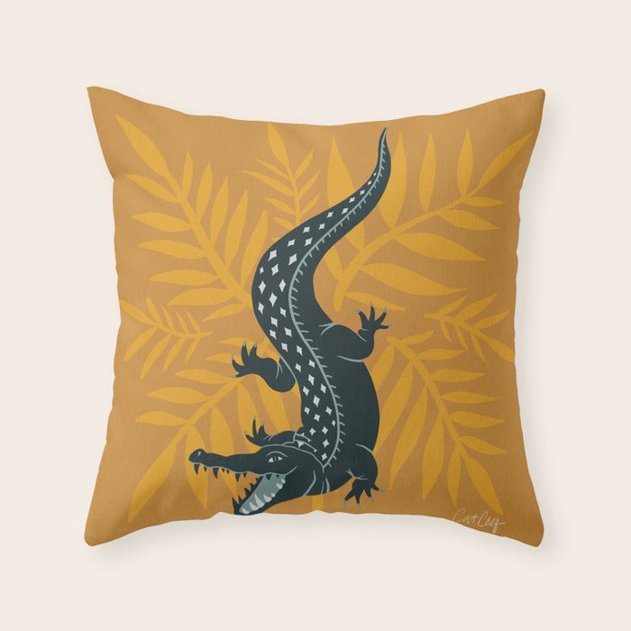 Crocodile - Teal & Ochre Throw Pillow Gallery Image 6