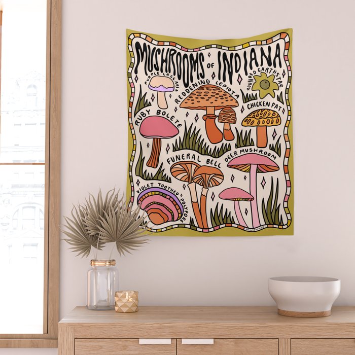 Mushrooms of Indiana Wall Tapestry Gallery Image 2