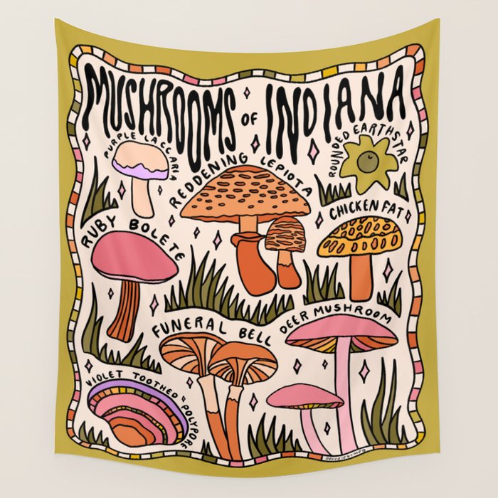 Mushrooms of Indiana Wall Tapestry Gallery Image 4