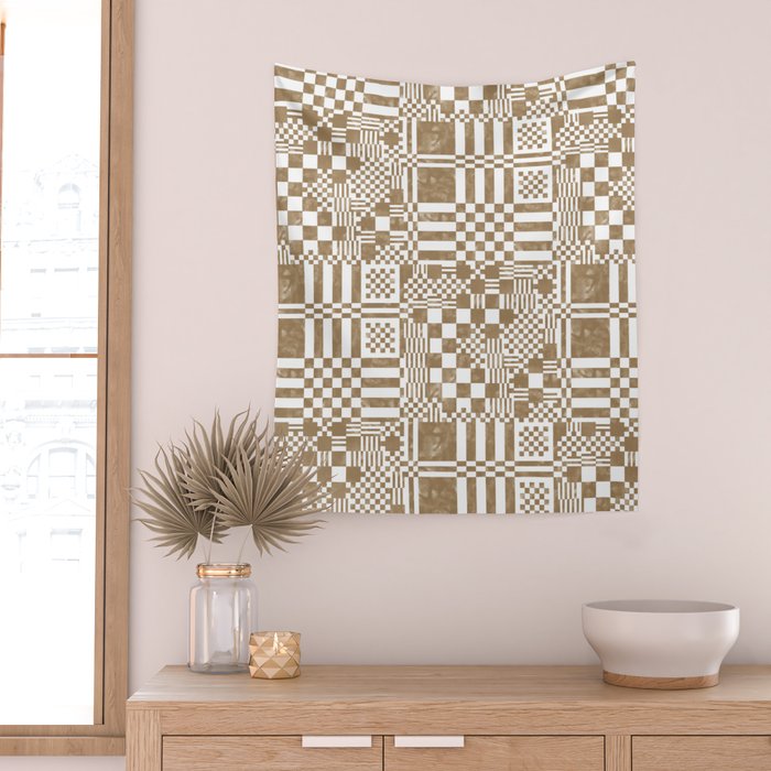 Warm Vintage Checks Wall Tapestry Gallery Image 2