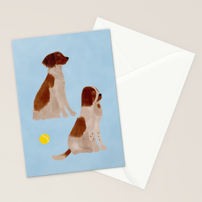 Dogs and a Tennis Ball - Brown and Blue Stationery Card Gallery Image 2