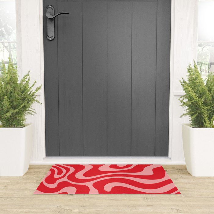 Warped Swirl Marble Pattern (red/pink) Welcome Mat Gallery Image 3