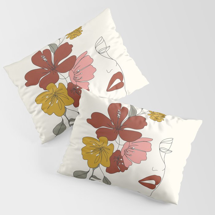 Colorful Thoughts Minimal Line Art Woman Face I Pillow Sham Gallery Image 1