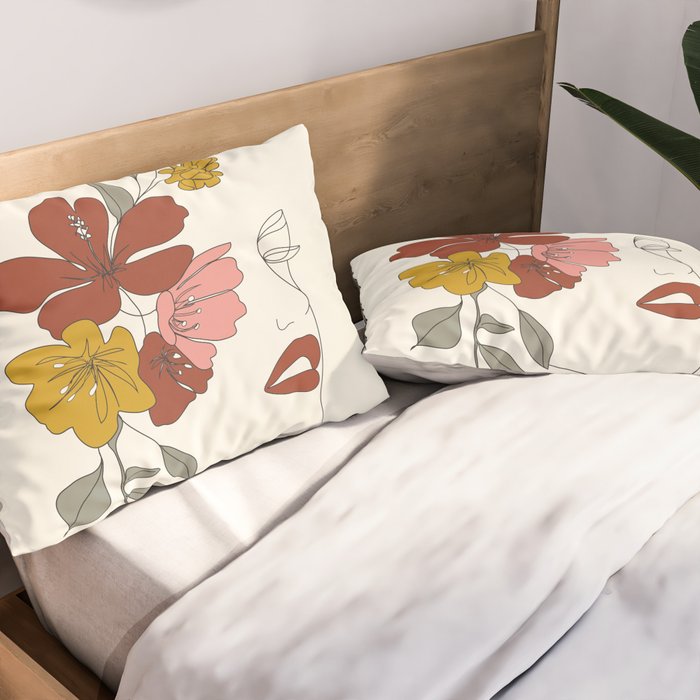 Colorful Thoughts Minimal Line Art Woman Face I Pillow Sham Gallery Image 2